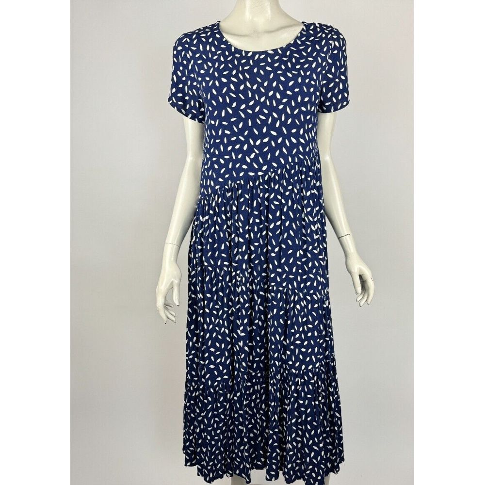 Mister Zimi Short Sleeve Maxi Dress Women 4 EUC‎ Scoop Neck Blue Lightweight